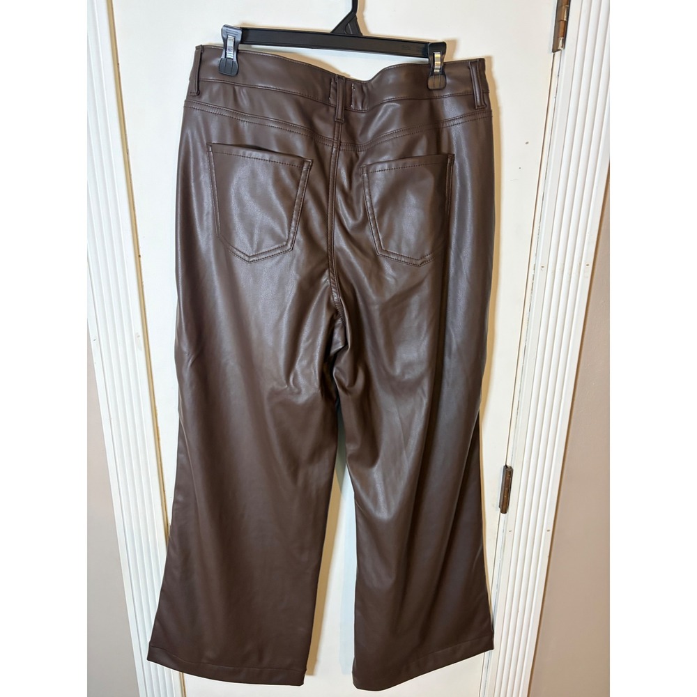 Time and Tru Womens High Rise Wide Leg Faux Leather Trousers Chocolate Brown 14 - Picture 6 of 11